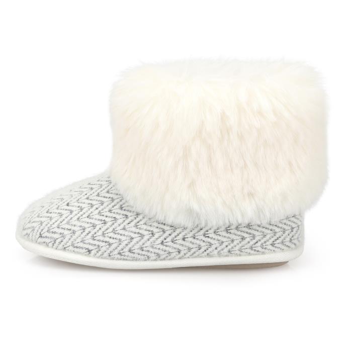 totes toasties® Ladies Cable Knit Boot Slippers With Pom Pom Cream Multi Extra Image 4